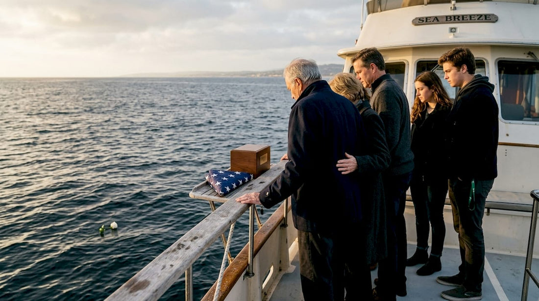 Family honoring a loved one at sea funeral