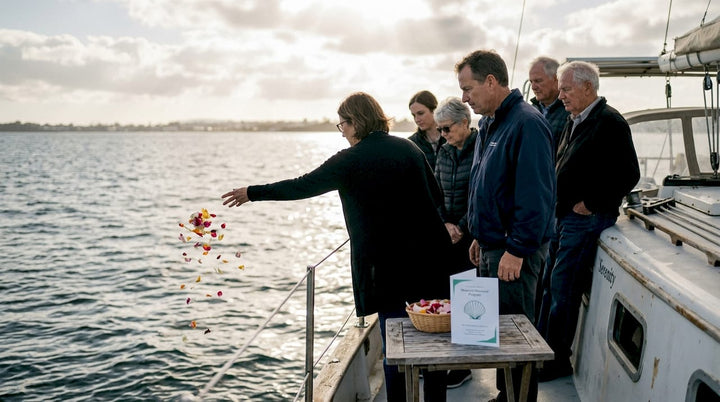 Family holding at-sea memorial service