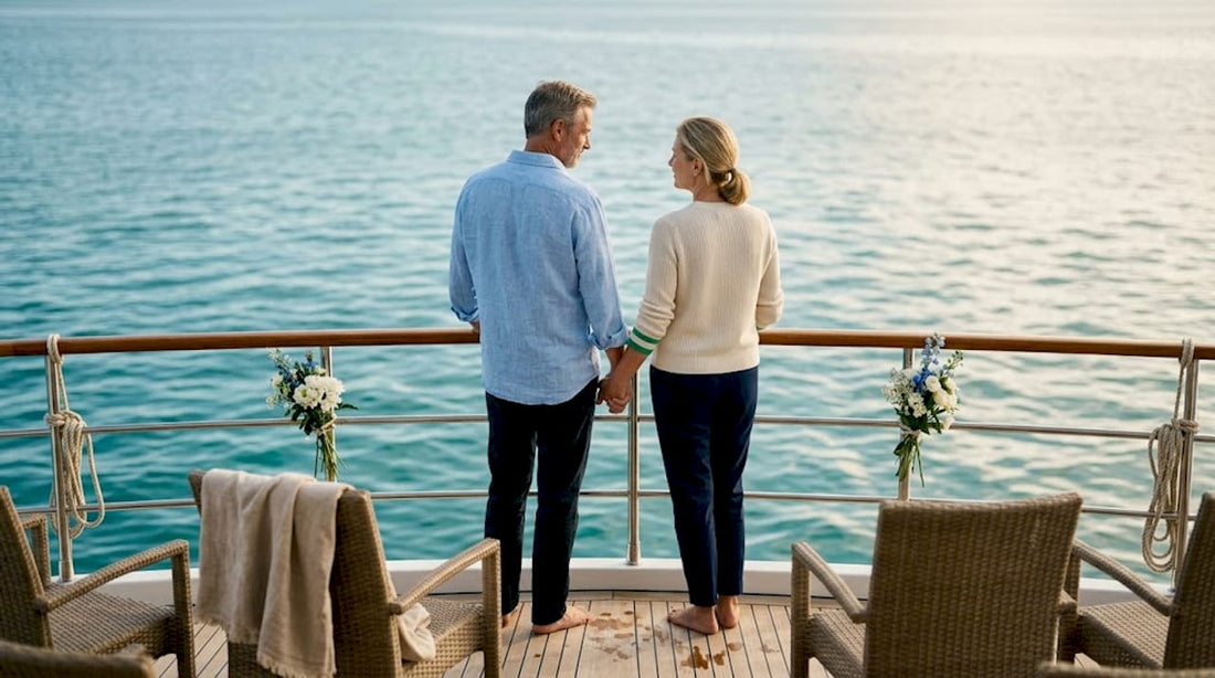 Couple on yacht at-sea memorial ceremony