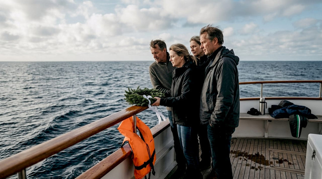 Family gathered on yacht at-sea ceremony